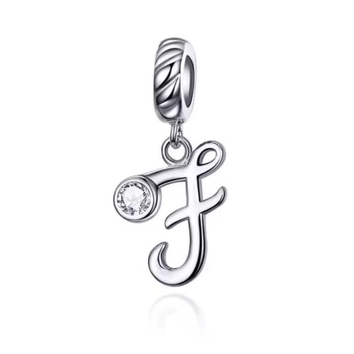 Ezüst charm, F betű cirkónium kristállyal