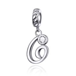 Ezüst charm, G betű cirkónium kristállyal