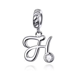 Ezüst charm, H betű cirkónium kristállyal