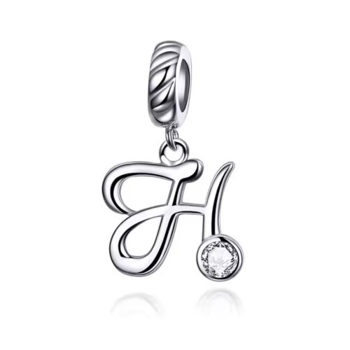 Ezüst charm, H betű cirkónium kristállyal