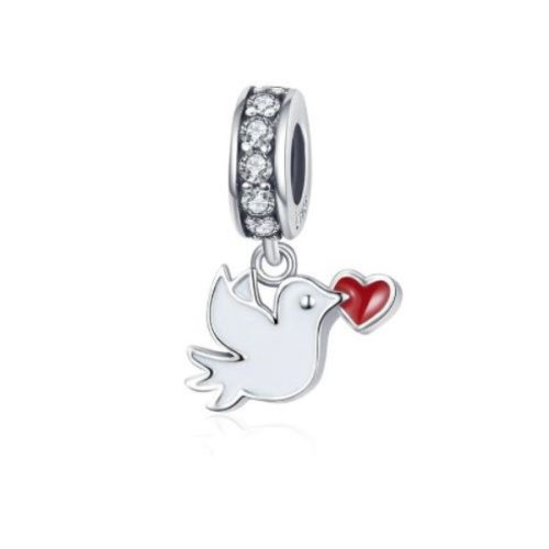 Strieborný prívesok holubica so zirkónovým kryštálom