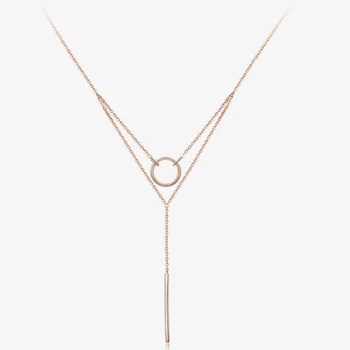 Strieborný dvojitý náhrdelník s obrúčkou, ružové zlato