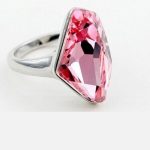 Prsteň v tvare diamantu, svetloružový, zdobený kryštálom Swarovski, 7,25