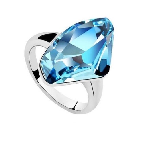 Prsteň v tvare diamantu, Aquamarine, zdobený kryštálmi Swarovski, 8