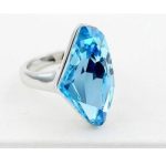 Prsteň v tvare diamantu, Aquamarine, zdobený kryštálmi Swarovski, 6.5