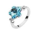 Prsteň v tvare kvetu, Aquamarine, zdobený kryštálmi Swarovski, 5.5