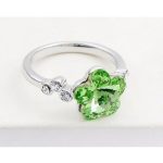 Prsteň v tvare kvetu, Peridot zelená, zdobený kryštálmi Swarovski, 7,25