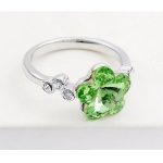Prsteň v tvare kvetu, Peridot zelená, zdobený kryštálmi Swarovski, 5.5