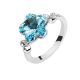 Prsteň v tvare kvetu, Aquamarine, zdobený kryštálmi Swarovski, 6.5