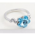 Prsteň v tvare kvetu, Aquamarine, zdobený kryštálom Swarovski, 7,25