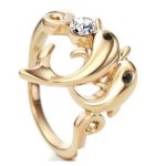 Prsteň delfín, biely, zdobený kryštálom Swarovski, 6