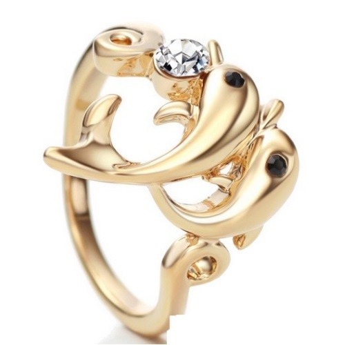 Prsteň delfín, biely, zdobený kryštálom Swarovski, 7