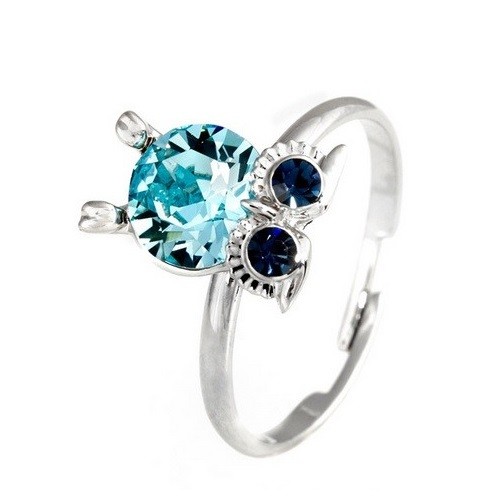 Prsteň so vzorom sovy, Modrá, zdobený kryštálom Swarovski