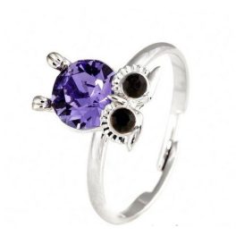   Prsteň so vzorom sovy, fialový, zdobený kryštálmi Swarovski
