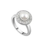 Perlový prsteň, zdobený kryštálom Swarovski, 6.5