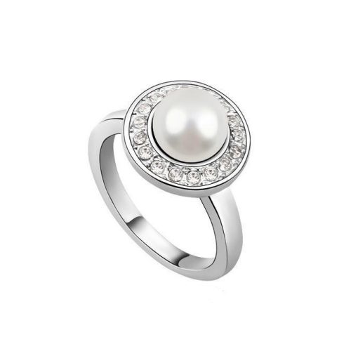 Perlový prsteň, zdobený kryštálom Swarovski, 6.5