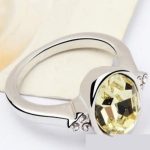 Okrúhly kamienkový prsteň, Žlto-biely, zdobený kryštálom Swarovski, 7,25