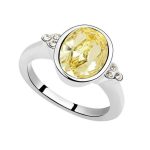 Okrúhly kamienkový prsteň, žltobiely, zdobený kryštálom Swarovski, 8