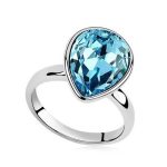 Prsteň kryštál Water drop, Aquamarine, zdobený kryštálom Swarovski, 6.5