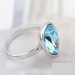 Krištáľový prsteň Water drop, Aquamarine, zdobený kryštálom Swarovski, 7,25