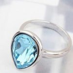 Krištáľový prsteň Water drop, Aquamarine, zdobený kryštálom Swarovski, 7,25