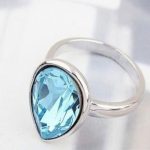 Prsteň s kryštálom Water drop, Aquamarine, zdobený kryštálom Swarovski, 8