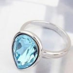 Prsteň kryštál Water drop, Aquamarine, zdobený kryštálom Swarovski, 6.5