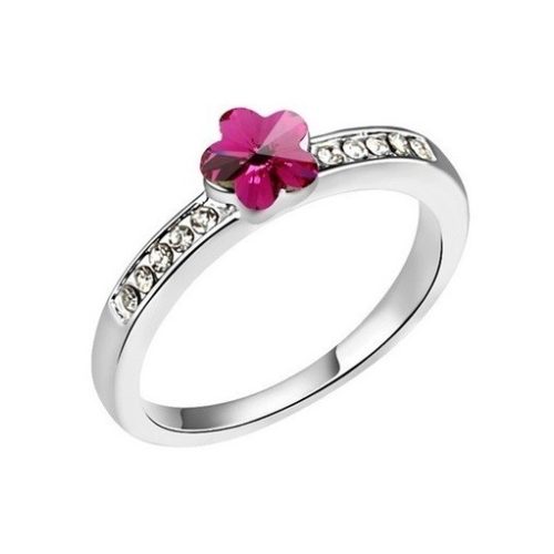 Prsteň v tvare kvetu, Fuchsia, zdobený kryštálmi Swarovski, 5.5