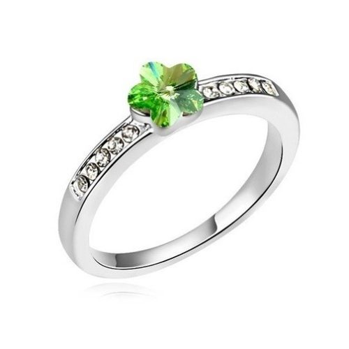 Prsteň v tvare kvetu, Peridot zelená, zdobený kryštálmi Swarovski, 7.5