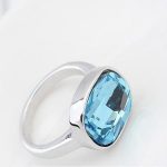 Oválny prsteň, Aquamarine, zdobený kryštálom Swarovski