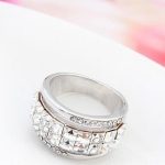 Prsteň kubický kameň, Crystal, zdobený kryštálmi Swarovski, 6.5