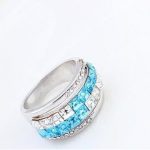 Kubický kamienkový prsteň, Aquamarine, zdobený kryštálmi Swarovski, 7.5