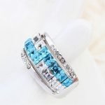 Prsteň s kubickým kameňom, Aquamarine, zdobený kryštálmi Swarovski, 8.5