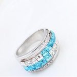 Prsteň s kubickým kameňom, Aquamarine, zdobený kryštálmi Swarovski, 8.5