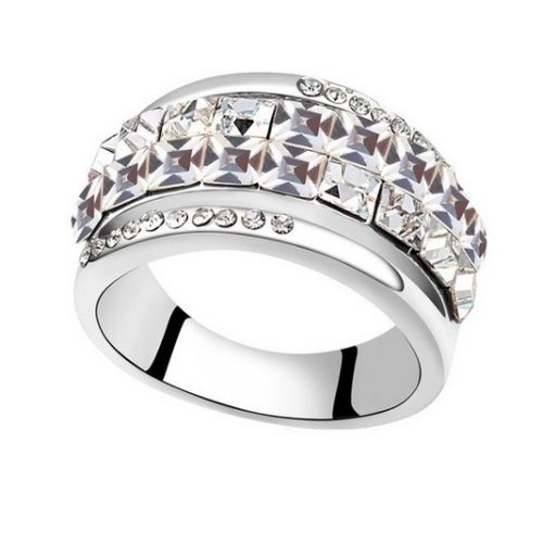 Prsteň kubický kameň, Crystal, zdobený kryštálom Swarovski, 8.5