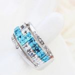 Kubický kamienkový prsteň, Aquamarine, zdobený kryštálmi Swarovski, 6.5