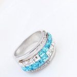 Kubický kamienkový prsteň, Aquamarine, zdobený kryštálmi Swarovski, 6.5