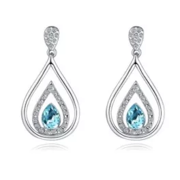 Kvapkovité náušnice so Swarovski krištáľom, akvamarín