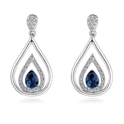 Náušnice v tvare kvapky so Swarovski kryštálom, tmavomodré