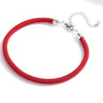 Strieborný náramok s tenkým povrazom, červený
