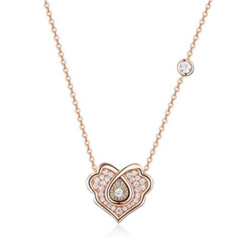 Náhrdelník s ozdobným príveskom srdiečka, striebro, ružové zlato