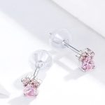 Strieborné náušnice, labka, ružové