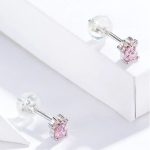 Strieborné náušnice, labka, ružové