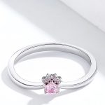 Strieborný prsteň, labka, ružový, veľkosť 6