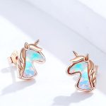 Strieborné náušnice, jednorožec, ružové zlato