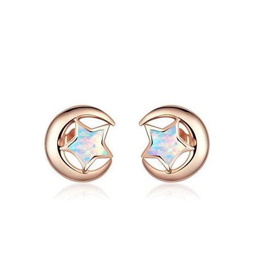Strieborné náušnice, mesiac-hviezda, rosegold