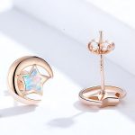 Strieborné náušnice, mesiac-hviezda, rosegold