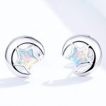 Strieborné náušnice, mesiac a hviezda, striebro