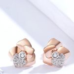 Strieborné náušnice, ruža so srdiečkom, rosegold