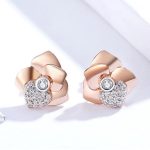 Strieborné náušnice, ruža so srdiečkom, rosegold